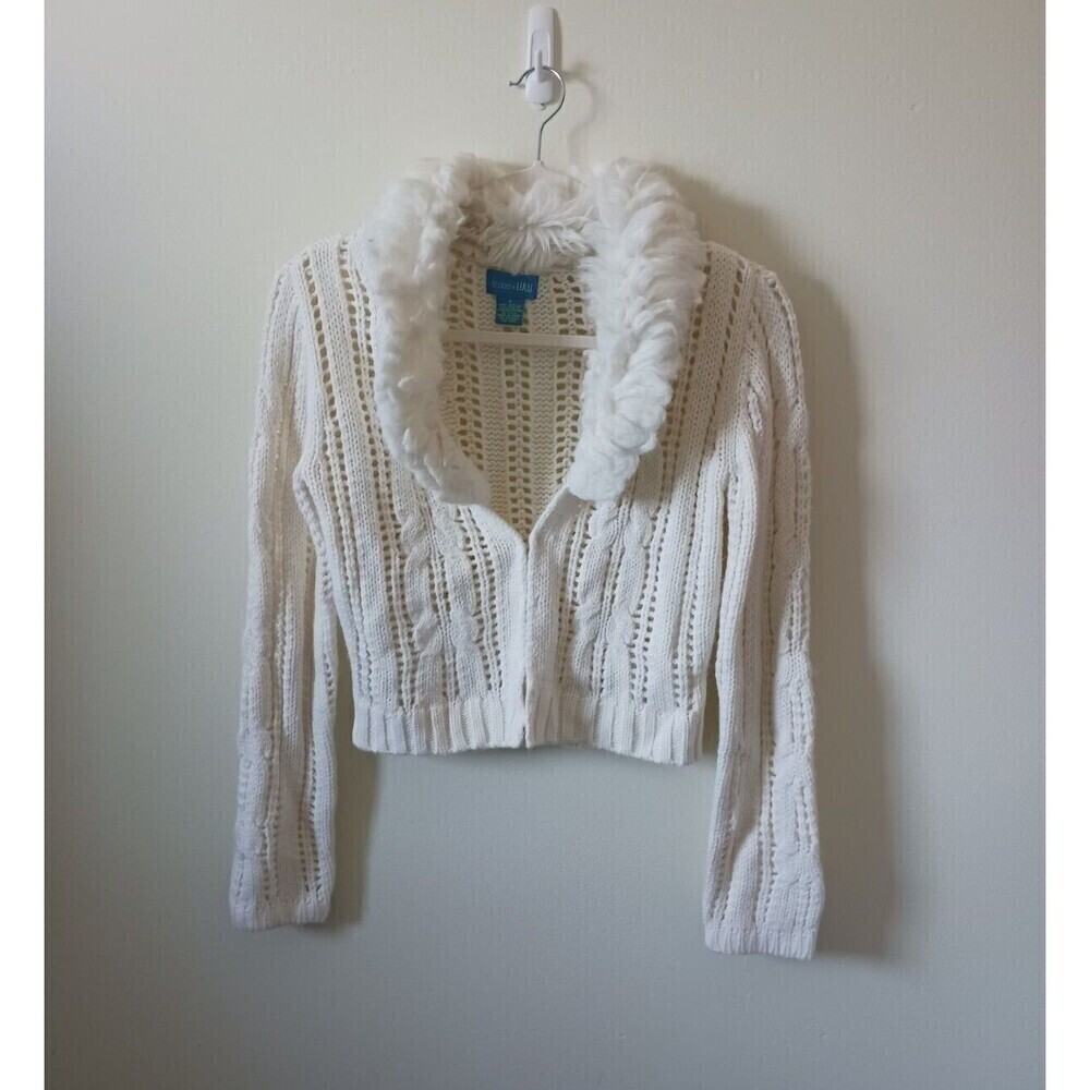 Trixie+Lulu Hooded Faux Fur Knit Sweater Womens Long Sleeve Pullover Ivory S